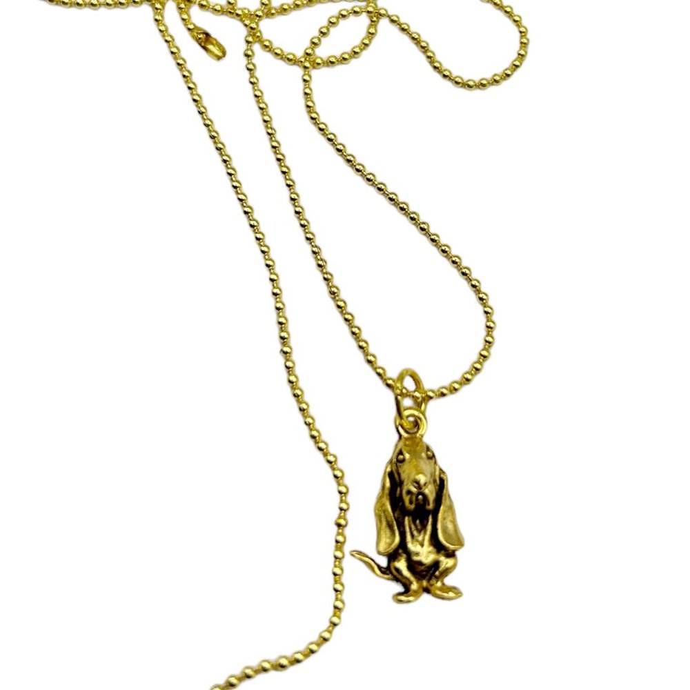 Gold Basset Hound on Mini Ball Chain Necklace